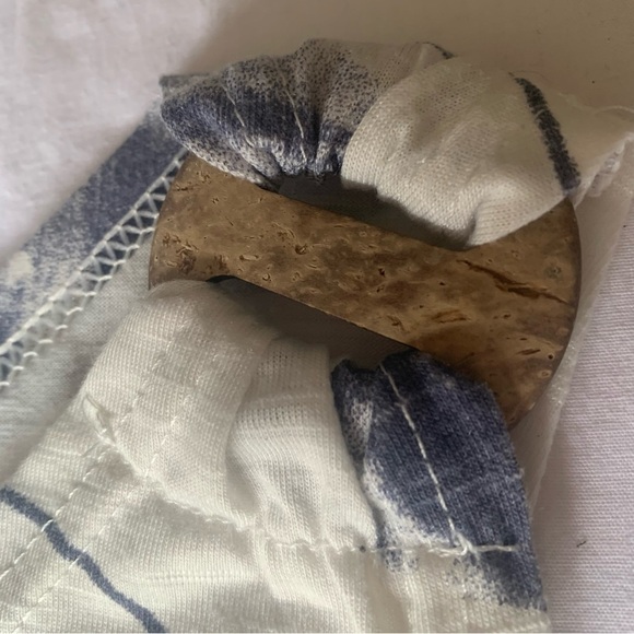 Tunic Tank Top Decorative Rings Y2K Bold Floral Print Off White Dusty Blue M/L - Picture 8 of 12